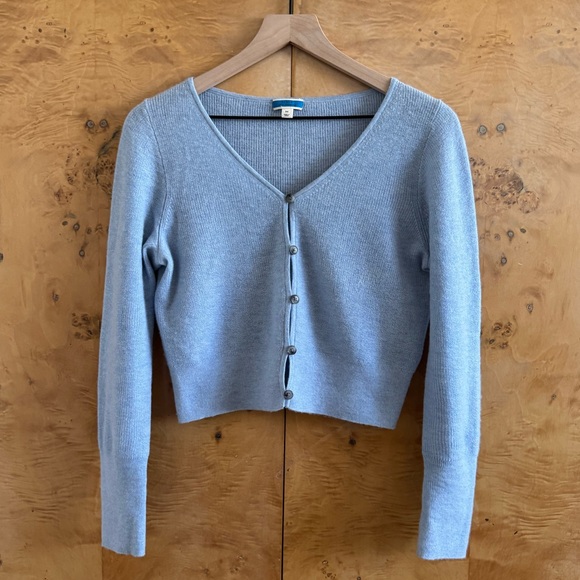 J.Crew Featherweight Cropped Baby Blue 100% Cashmere Cardigan - Medium - Picture 1 of 6